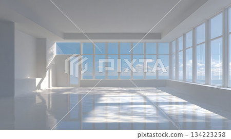 Modern 2026 interior layout emphasizing empty wall space 134223258