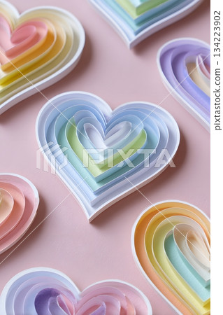 pastel paper cut style heart stickers layered white pastel paper cut style heart stickers layered white 134223902