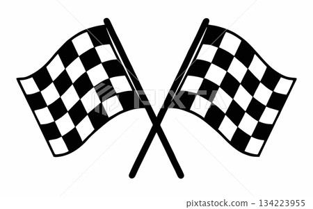 Crossed checkered racing flag icon 134223955