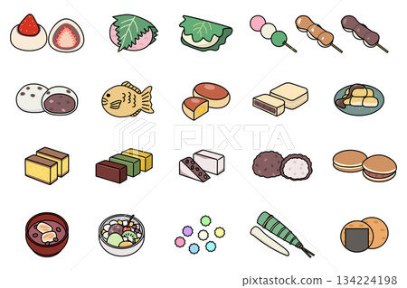 Cute Japanese sweets illustration set 134224198
