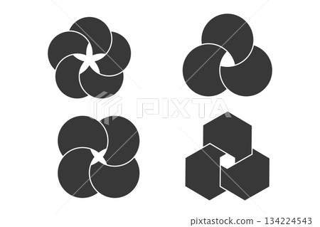 Graphical Venn diagram infographic sections silhouette. Overlapping circle shapes circles chart line set. Venn diagrams with overlapping circles, showing a common area, for infographic presentation 134224543