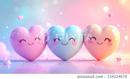 Pink and red heart shape balloons vector illustration for Valentine's Day romance and wedding celebration design 134224678