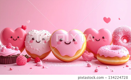 Pink and white Easter and Valentine's Day cupcakes, chocolate desserts, and candy snacks with sweet icing and sprinkles Pink and white Easter and Valentine's Day cupcakes, chocolate desserts, and candy snacks with sweet icing and sprinkles 134224728