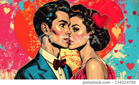 Man and woman vector illustration of a cartoon couple in love with fun fashion art Man and woman vector illustration of a cartoon couple in love with fun fashion art 134224788