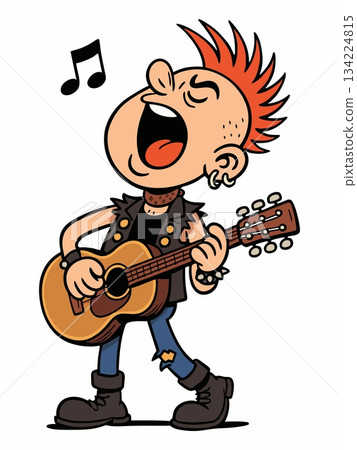 Cartoon illustration of a punk rock musician playing an electric guitar Cartoon illustration of a punk rock musician playing an electric guitar 134224815