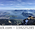 aerial view of Lake Lucerne and surrounding Alps 134225285