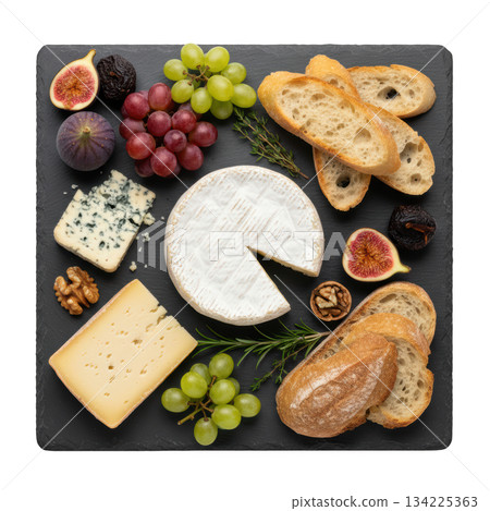 Gourmet artisan cheese plate with bread, grape, fig, and walnut. An elegant and appetizing food platter for sharing Gourmet artisan cheese plate with bread, grape, fig, and walnut. An elegant and appetizing food platter for sharing 134225363