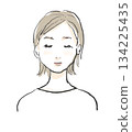 一位女士閉上眼睛的插圖——洗臉、美容、按摩 134225435