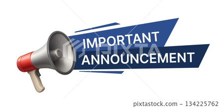 Megaphone announcing important news, symbolizing communication, media updates, and public announcements perfect for marketing materials, infographics, and alert messages. Vector illustration Megaphone announcing important news, symbolizing communication, media updates, and public announcements perfect for marketing materials, infographics, and alert messages. Vector illustration 134225762