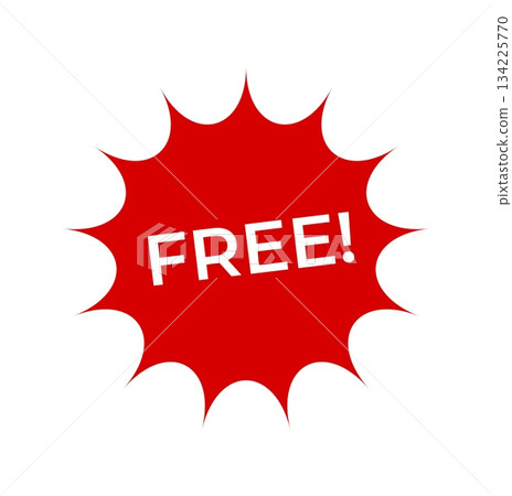 Red round sticker with the word FREE in bold typography, clean vector design perfect for sale promotions, retail advertising, and product marketing materials. Red round sticker with the word FREE in bold typography, clean vector design perfect for sale promotions, retail advertising, and product marketing materials. 134225770