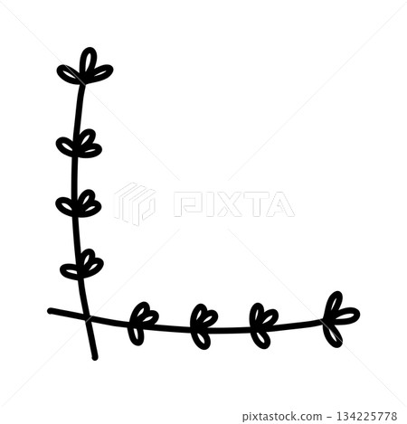 Simple hand-drawn floral corner element with leaves and buds perfect for natural decorative design accents in journals and creative projects. Simple hand-drawn floral corner element with leaves and buds perfect for natural decorative design accents in journals and creative projects. 134225778