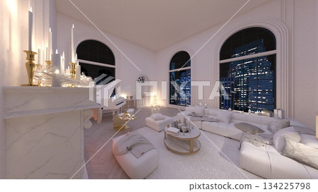 Living room with night view Living room with night view 134225798