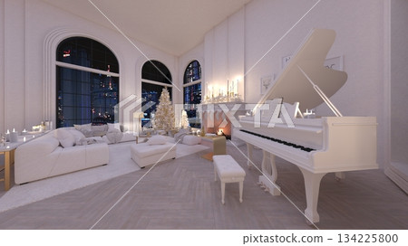 Living room with night view 134225800