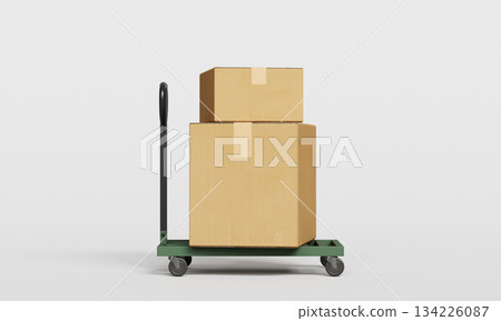 Hand Truck and Cardboard Boxes. 3D Rendering. Hand Truck and Cardboard Boxes. 3D Rendering. 134226087