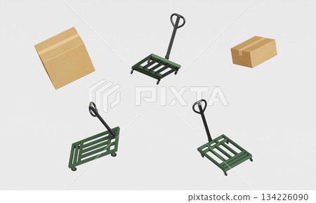 Hand Truck and Cardboard Boxes. 3D Rendering. Hand Truck and Cardboard Boxes. 3D Rendering. 134226090