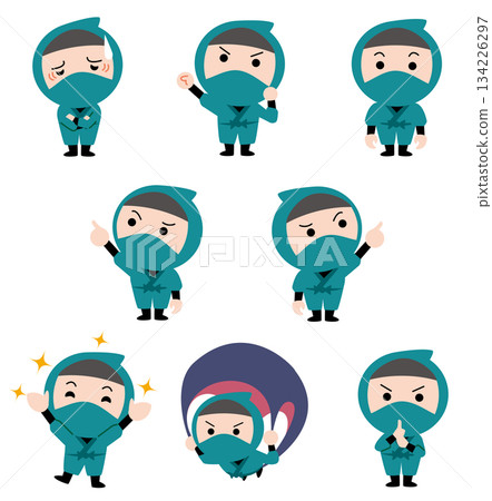 Cute ninja illustration set 134226297