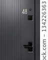 Modern Apartment Metal Door with Number 48 and Black Handle 134226363