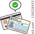 My Number card icon with successful identity verification and authenticated check mark. My Number health insurance card double-sided vector material. 134226433