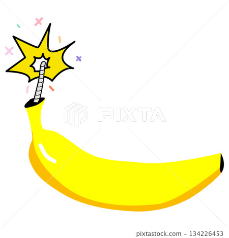 Cartoon Banana with Fuse Firework sticking out of the top. Illustration. 134226453