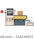 Cartoon Conveyor Belt Machine with package Box 134226455