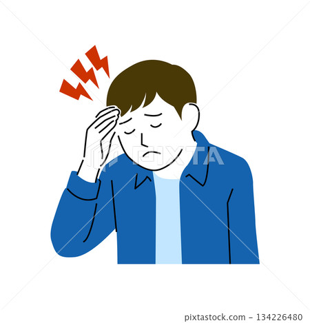 A man suffering from a headache with a simple touch 134226480