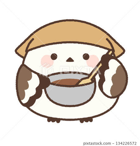 一隻長尾山雀正在攪拌自製巧克力 134226572