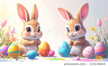 Easter-themed backgrounds are perfect for promotional backgrounds. 134226644