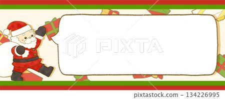 Banner with illustration of waving Santa Claus and presents ~with speech bubble~~ Banner with illustration of waving Santa Claus and presents ~with speech bubble~~ 134226995