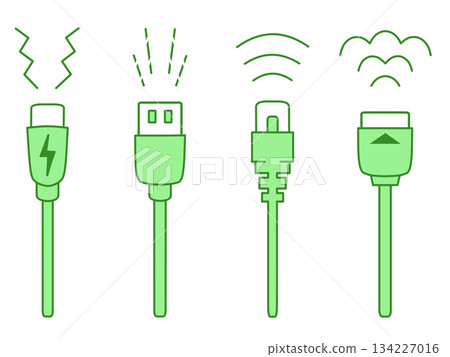 USB Type-C、USB Type-A、LAN 線材和 HDMI 連接線（綠色）示意圖 134227016