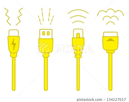 USB Type-C、USB Type-A、LAN 線材和 HDMI 連接線(黃色)示意圖 USB Type-C、USB Type-A、LAN 線材和 HDMI 連接線(黃色)示意圖 134227017
