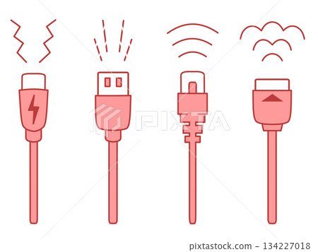 USB Type-C、USB Type-A、LAN 線材和 HDMI 連接線（紅色）示意圖 134227018