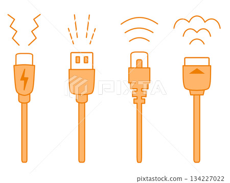 USB Type-C、USB Type-A、LAN 連接線和 HDMI 連接線（橘色）示意圖 134227022