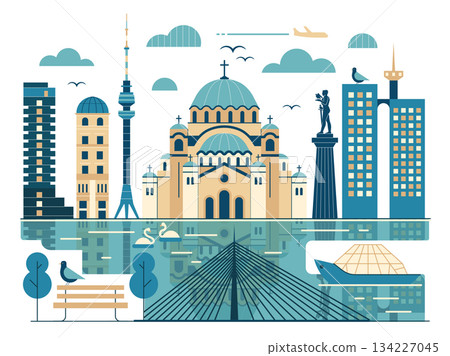 Belgrade Travel Illustration with City Skyline Belgrade Travel Illustration with City Skyline 134227045