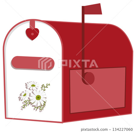 Daisy Love Mailbox, Red Post Box with Floral Decoration, cute valentine element 134227060