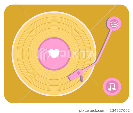 Retro Turntable with White Heart Vinyl, Spinning Love Record, cute valentine element 134227062