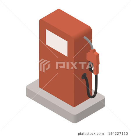 Isometric illustration of a gas station fuel pump with a fuel nozzle 134227110