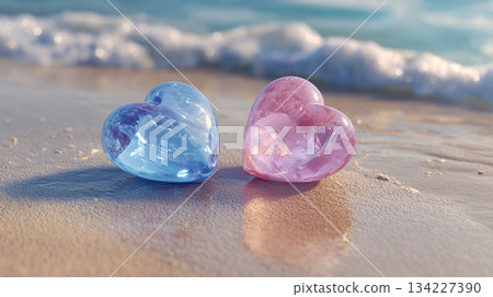 岸邊兩塊心形天然石頭 - 人工智慧圖像 岸邊兩塊心形天然石頭 - 人工智慧圖像 134227390