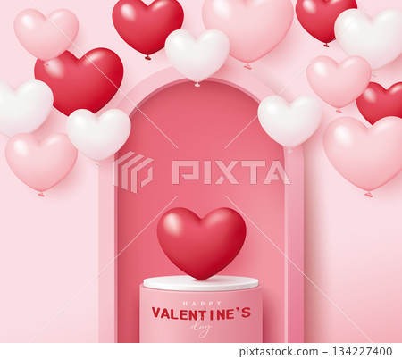 深紅色、粉紅彩色的愛情球和劍歌產品展示平台，適用於情人節、母親節、婦女節、生日、婚禮、週年紀念日等場合，以及各種場合的公告宣傳資料。 134227400