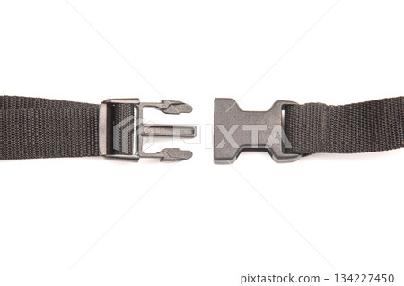 Fastex plastic clip for backpacks, bags, nylon belts on a white background 134227450