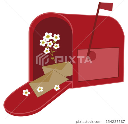 Open Mailbox with Love Letters and white flower, valentine element 134227587