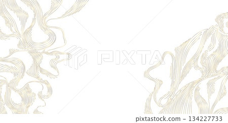 Elegant gold wave pattern background, Japanese, Chinese abstract lines, geometric curves. Vector illustration, flowing water, clouds, organic luxury wallpaper, poster, frame 134227733