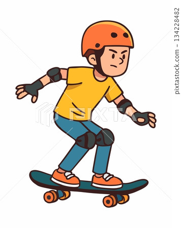 illustration of a boy playing skateboard 134228482