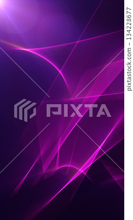 Elegant abstract composition of intersecting pink light waves and geometric curves on a dark background 134228677