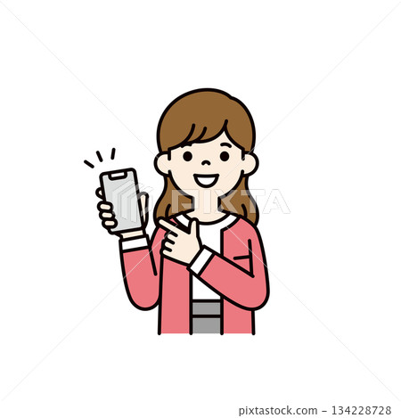 Pointing at the smartphone screen, young woman, housewife, mother upper body vector illustration material _ color 134228728