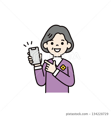 中老年女性上半身向量圖,她們正指向智慧型手機螢幕_彩色 中老年女性上半身向量圖,她們正指向智慧型手機螢幕_彩色 134228729