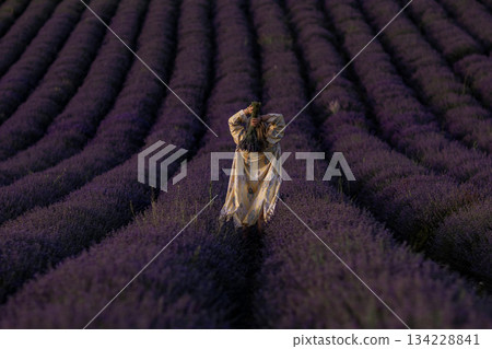 Lavender Fields Provence France Woman Dress: Summer Photo Shoot in Purple Blossoms Lavender Fields Provence France Woman Dress: Summer Photo Shoot in Purple Blossoms 134228841