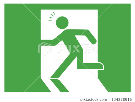 簡潔的緊急出口圖標，醒目，線條集中，插圖素材，綠色 134228916