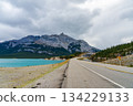 Alberta Highway 11 along the shore of Abraham Lake and Mount Michener, Jasper National Park, Canada 134229133