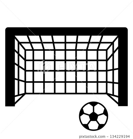 Simple monochrome illustration of a soccer goal and ball Simple monochrome illustration of a soccer goal and ball 134229194