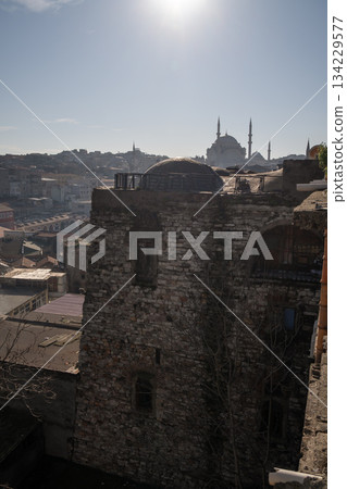 Istanbul Architecture Stone Building: Cityscape view, historical structure, sunny day. Istanbul Architecture Stone Building: Cityscape view, historical structure, sunny day. 134229577